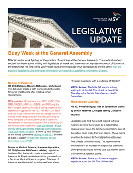 Busy Week at the General Assembly