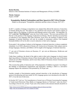 Xenophobia, Radical Nationalism and Hate Speech in 2017-18 in Ukraine (Report on the Program "Xenophobia, Radicalism and Hate Crimes in Europe, 2017-18”)