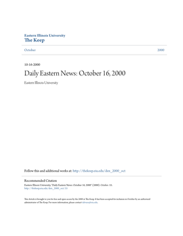 Daily Eastern News: October 16, 2000 Eastern Illinois University