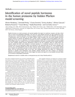 Identification of Novel Peptide Hormones in the Human Proteome by Hidden Markov Model Screening