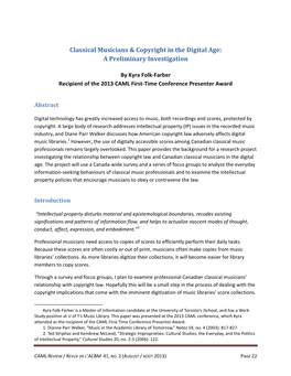 Classical Musicians & Copyright in the Digital