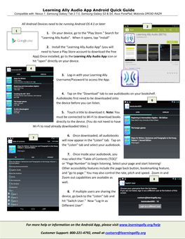 Learning Ally Audio App Android Quick Guide Compatible With: Nexus 7, Samsung Galaxy Tab 2 7.0, Samsung Galaxy S3 & S4, Asus Fonepad, Motorola DROID RAZR