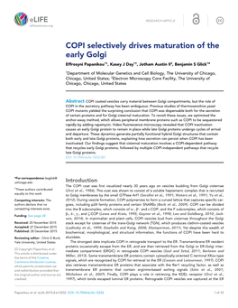COPI Selectively Drives Maturation of the Early Golgi Effrosyni Papanikou1†, Kasey J Day1†, Jotham Austin II2, Benjamin S Glick1*
