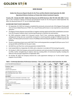 Golden Star Resources Reports Results for the Three and Nine