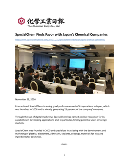 Specialchem Finds Favor with Japan's Chemical Companies