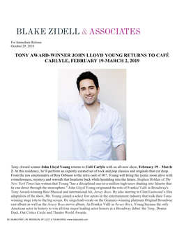 Tony Award-Winner John Lloyd Young Returns to Café Carlyle, February 19-March 2, 2019