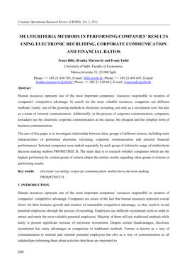 Multicriteria Methods in Performing Companies’ Results Using Electronic Recruiting, Corporate Communication and Financial Ratios