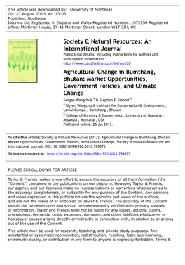 Market Opportunities, Government Policies, and Climate Change Sangay Wangchuk a & Stephen F