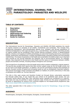 International Journal for Parasitology: Parasites and Wildlife