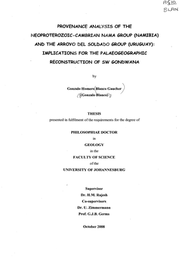 Provenance Analysis of the Neoproterozoic-Cambrian Nama Group (Namibia)