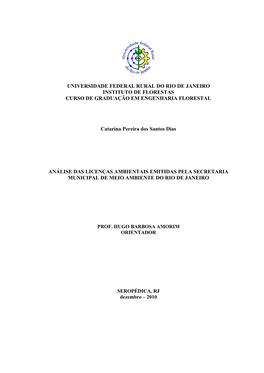 Universidade Federal Rural Do Rio De Janeiro Instituto De Florestas Curso De Graduação Em Engenharia Florestal