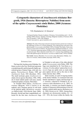 Cytogenetic Characters of Arachnocoris Trinitatus Ber- Groth