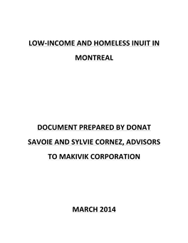 Low-‐Income and Homeless Inuit in Montreal Document