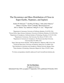 The Occurrence and Mass Distribution of Close-In Super-Earths, Neptunes, and Jupiters