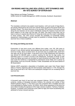 On Rising and Falling Sea Levels, Spit Dynamics and an 1872 Survey of Byron Bay