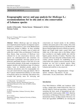 Ecogeographic Survey and Gap Analysis for Medicago L.: Recommendations for in Situ and Ex Situ Conservation of Lebanese Species