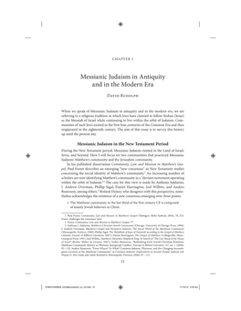 Messianic Judaism in Antiquity and in the Modern Era