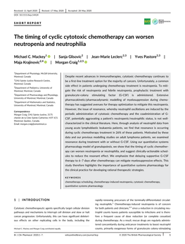 The Timing of Cyclic Cytotoxic Chemotherapy Can Worsen Neutropenia and Neutrophilia