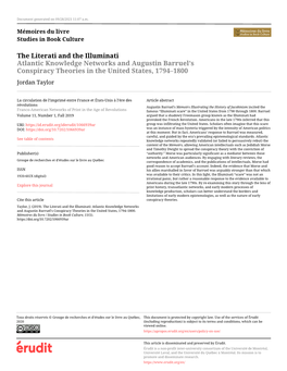 The Literati and the Illuminati: Atlantic Knowledge Networks and Augustin Barruel’S Conspiracy Theories in the United States, 1794–1800
