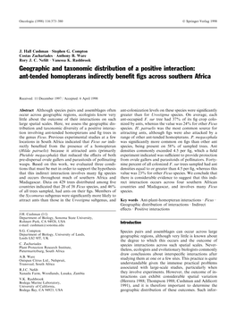 Ant-Tended Homopterans Indirectly Bene®T ®Gs Across Southern Africa