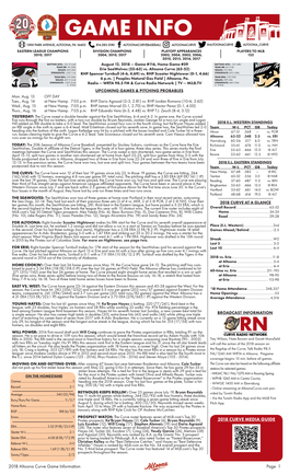 2018 Altoona Curve Game Information Page 1 2018