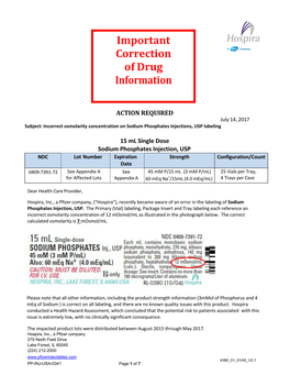 Drug Shortages: Sodium Phosphate Notification Letter