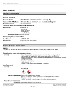 Safety Data Sheet Section 1: Identification Product