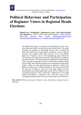 Political Behaviour and Participation of Beginner Voters in Regional Heads Elections