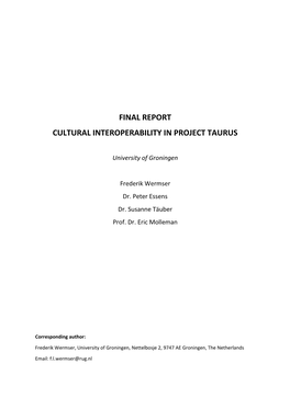 Final Report Cultural Interoperability in Project Taurus