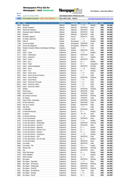 Newspapers Price List for Newspaperdirect Indonesia