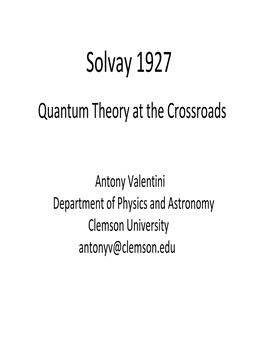 Quantum Theory at the Crossroads