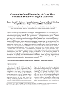 Community-Based Monitoring of Cross River Gorillas in South West Region, Cameroon