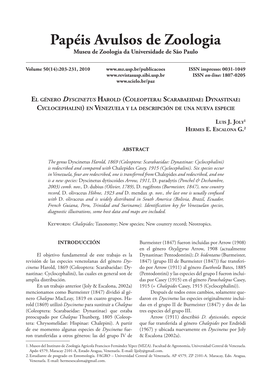 Coleoptera: Scarabaeidae: Dynastinae: Cyclocephalini) En Venezuela Y La Descripción De Una Nueva Especie