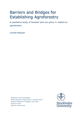 Barriers and Bridges for Establishing Agroforestry