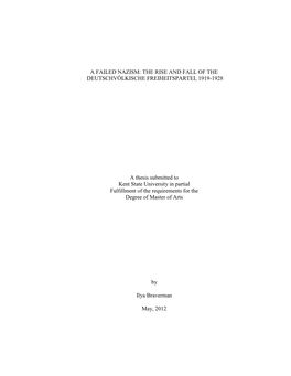 A Failed Nazism: the Rise and Fall of the Deutschvölkische Freiheitspartei, 1919-1928