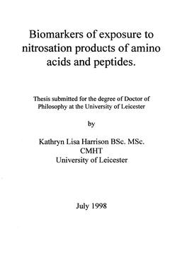Biomarkers of Exposure to Nitrosation Products of Amino Acids and Peptides