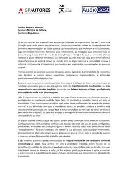 Carta Aberta De Apelo Ao Primeiro Ministro, António Costa, À Ministra Da Cultura, Graça Fonseca E