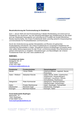 Pressestelle Neustrukturierung Der Forstverwaltung Im Ostalbkreis Zum