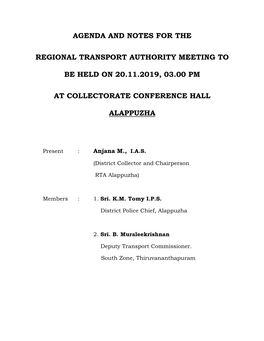 Agenda and Notes for the Regional Transport Authority Meeting to Be