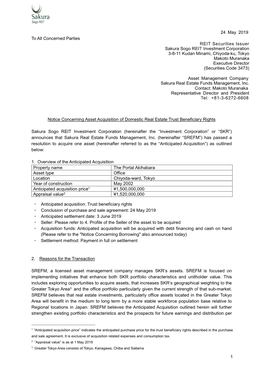 1 24 May 2019 to All Concerned Parties REIT Securities Issuer