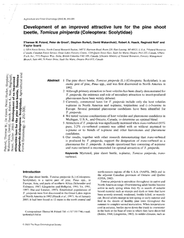 Development of an Improved Attractive Lure for the Pine Shoot Beetle, Tomicus Piniperda (Coleoptera: Scolytidae) Rherese M