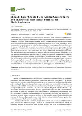 Acridid Grasshoppers and Their Novel Host Plants: Potential for Biotic Resistance