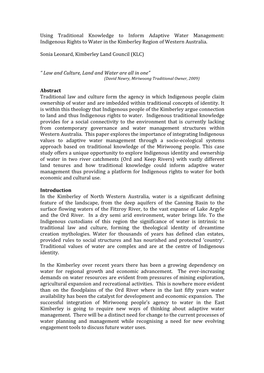 Using Traditional Knowledge to Inform Adaptive Water Management: Indigenous Rights to Water in the Kimberley Region of Western Australia