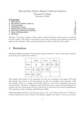 Old and New Matrix Algebra Useful for Statistics Thomas P. Minka