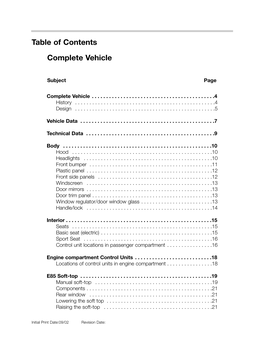 Table of Contents Complete Vehicle