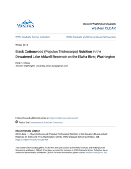 (Populus Trichocarpa) Nutrition in the Dewatered Lake Aldwell Reservoir on the Elwha River, Washington