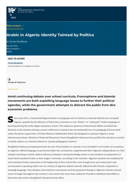 Arabic in Algeria: Identity Tainted by Politics | the Washington Institute