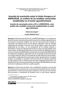 Acuerdo De Asociación Entre La Unión Europea Y El MERCOSUR, Un Análisis De Las Medidas Comerciales Establecidas En El Sector