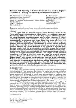 Selection and Breeding of Robust Rootstocks As a Tool to Improve Nutrient-Use Efficiency and Abiotic Stress Tolerance in Tomato