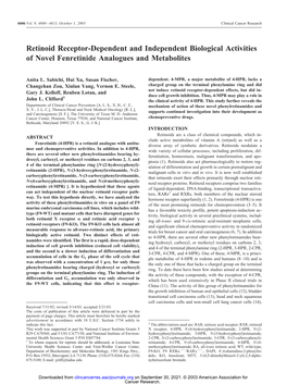 Retinoid Receptor-Dependent and Independent Biological Activities of Novel Fenretinide Analogues and Metabolites